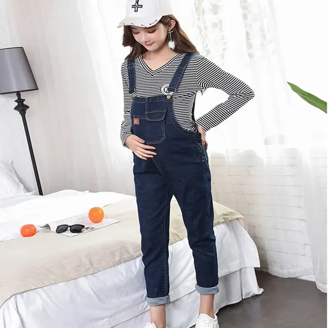 Pregnant Women Plus Velvet Thick Autumn And Winter Bib Pants, Trendy Mothers Wear Loose Outside Blue - Shop at LoveMi