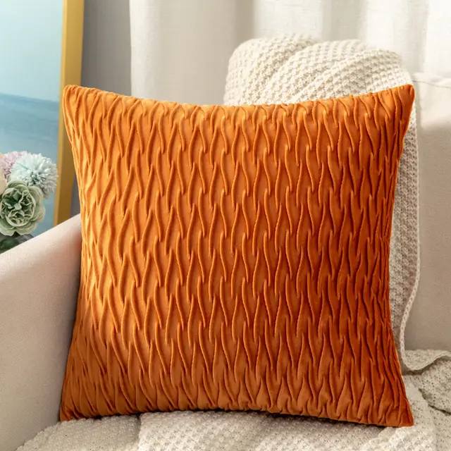 Solid Color Velvet Embossed Pillowcase Sofa Scissors Pattern Orange - Shop at LoveMi