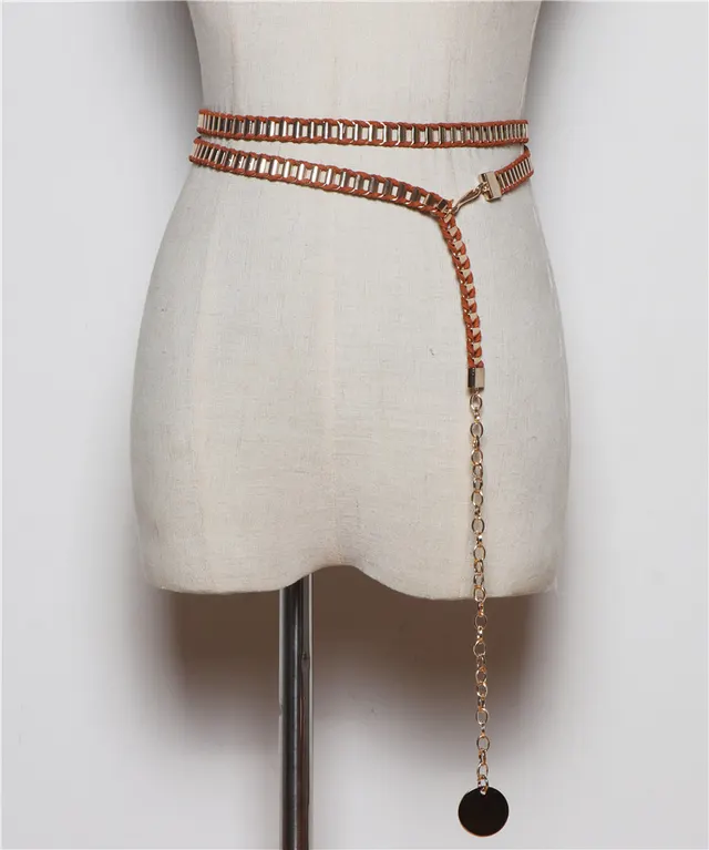 Korean Version Of Wild Metal Braided Waist Chain Double Loop Belt Decoration Camel - Shop at LoveMi