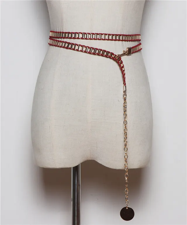 Korean Version Of Wild Metal Braided Waist Chain Double Loop Belt Decoration Red - Shop at LoveMi