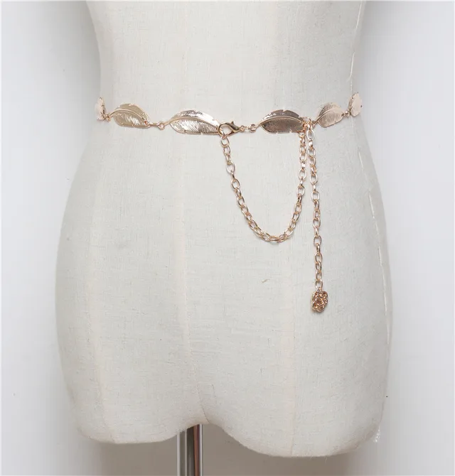 Fashion All match Dress With Leaf Metal Ladies Waist Chain Decoration Gold - Shop at LoveMi