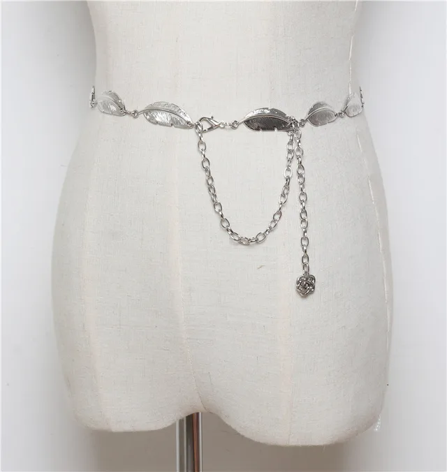 Fashion All match Dress With Leaf Metal Ladies Waist Chain Decoration Silver - Shop at LoveMi