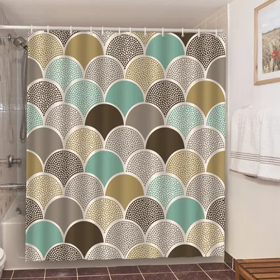 Geometric Tile Color Block Shower Curtain Set Brown - Shop at LoveMi