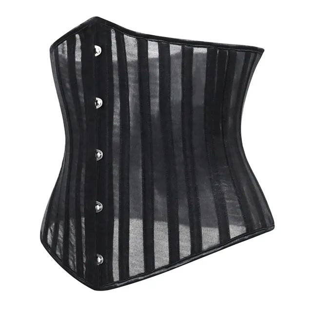 Lace Steel Bone Sculpted Body Shape Abdomen Corset With Waist Clip Thin Black - Shop at LoveMi