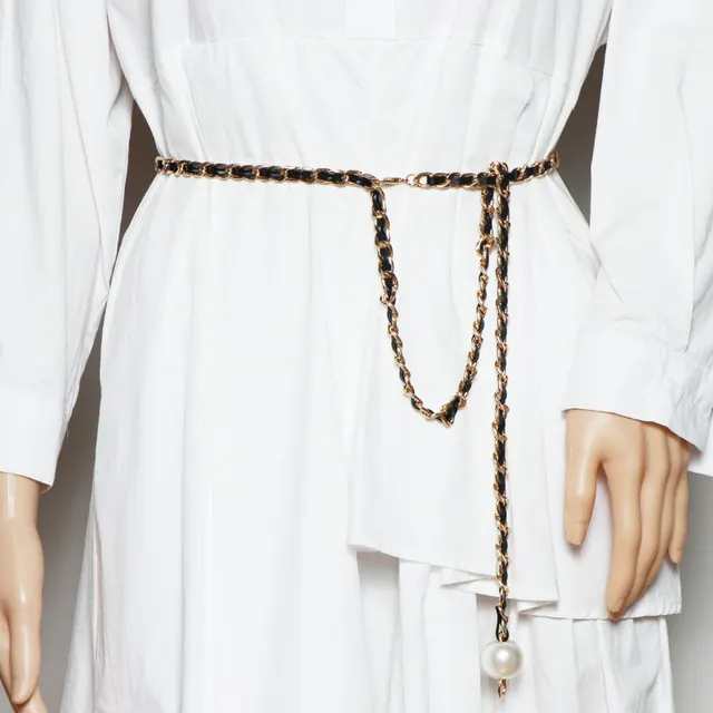 Thin Belt Fashion Chain Braided Waist Black - Shop at LoveMi