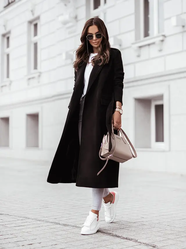 Autumn And Winter Simple Long Sleeved V Neck Tie Woolen Coat Black - Shop at LoveMi