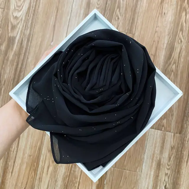 Fashion Simple Golden Chiffon Long Scarf Black - Shop at LoveMi