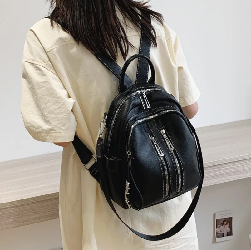Soft Leather Crossbody Large Capacity Backpack Black - Shop at LoveMi