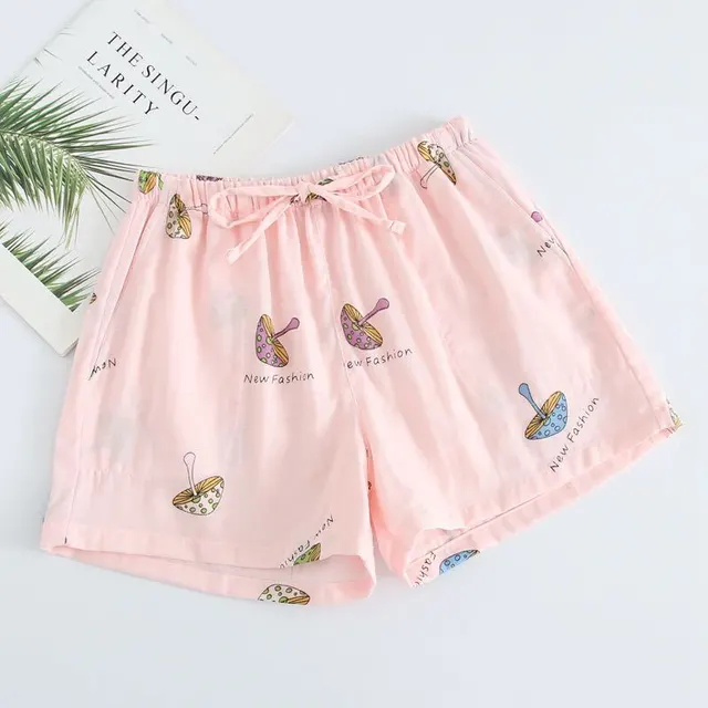 Cotton Double layer Gauze Three point Pajama Pants Pink - Shop at LoveMi