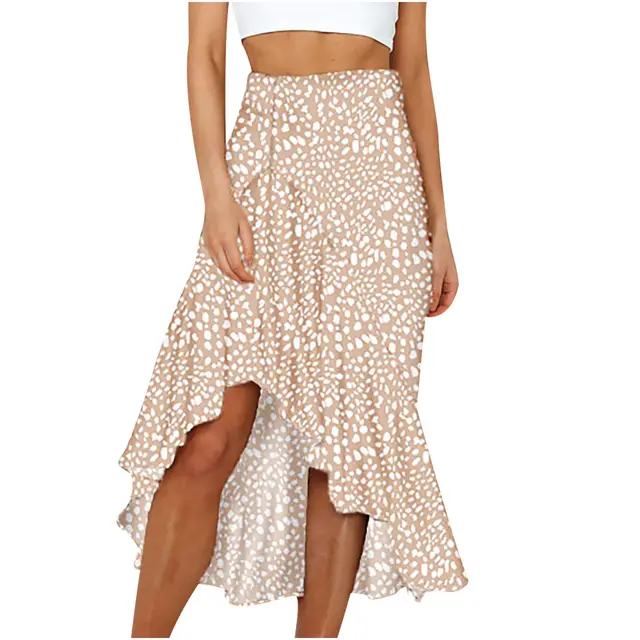 Casual Half Loose Slit A line 4 Color Leopard Print Floral Skirt Beige - Shop at LoveMi