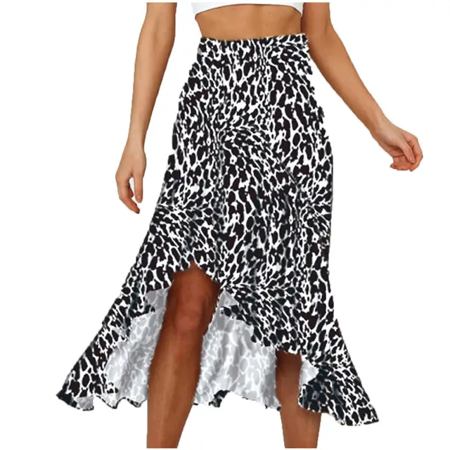 Casual Half Loose Slit A line 4 Color Leopard Print Floral Skirt Black - Shop at LoveMi