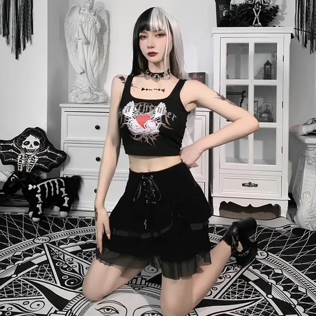 Gothic Lace up Mesh Sexy Skirt Black - Shop at LoveMi