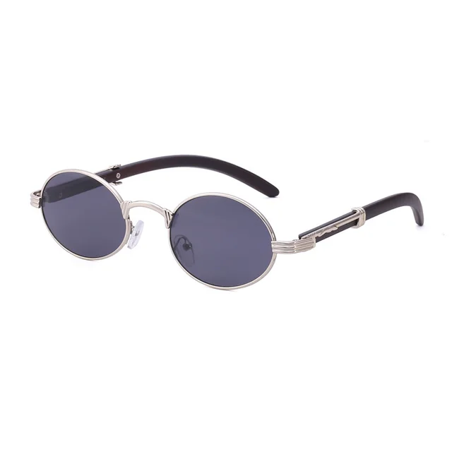 Retro Wood like Sunglasses Small Round Frame Silver Black Flakes - Shop at LoveMi