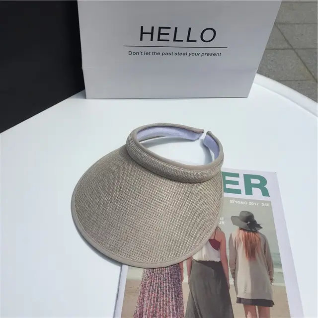 Fashion Trend Headband Type Empty Top Hat Solid Color Sun Visor Hat Sun Hat Beige - Shop at LoveMi
