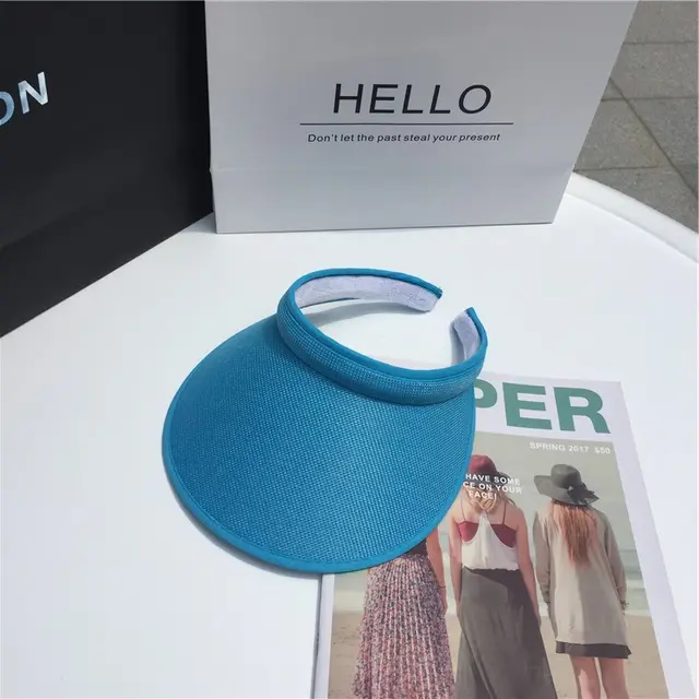 Fashion Trend Headband Type Empty Top Hat Solid Color Sun Visor Hat Sun Hat Dark Blue - Shop at LoveMi