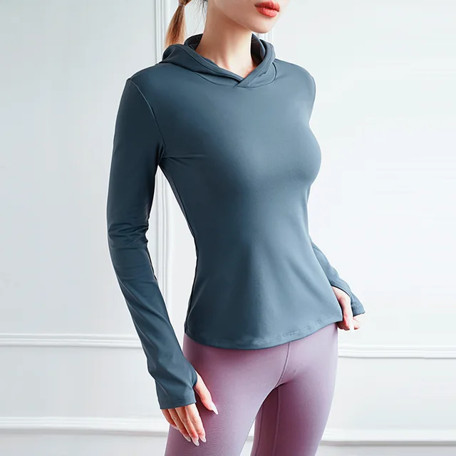 Tight And Thin Hooded Nude Quick drying Sports Long Sleeves Battleship Grey - Shop at LoveMi