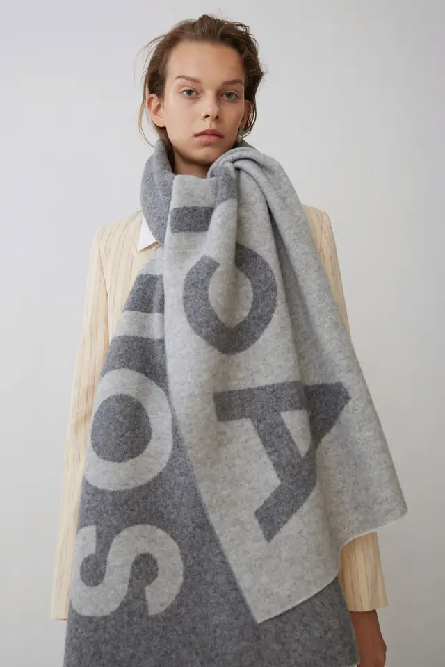 Autumn And Winter Style Nordic Designer AC Home Wool Logo Logo Woven Scarf Grey - Shop at LoveMi