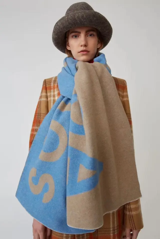 Autumn And Winter Style Nordic Designer AC Home Wool Logo Logo Woven Scarf Sky Blue - Shop at LoveMi