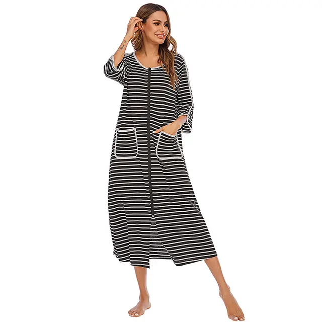 Women's Zipper Shirt Pajamas Home Service Black - Shop at LoveMi