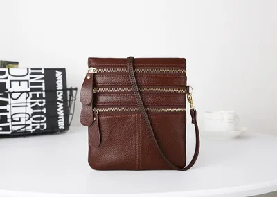 Real Cowhide Crossbody One shoulder Zipper Bag Brown - Shop at LoveMi