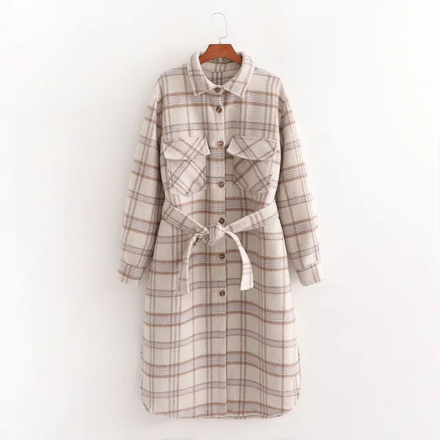 New Mid length Loose Check Shirt Coat Light Beige - Shop at LoveMi
