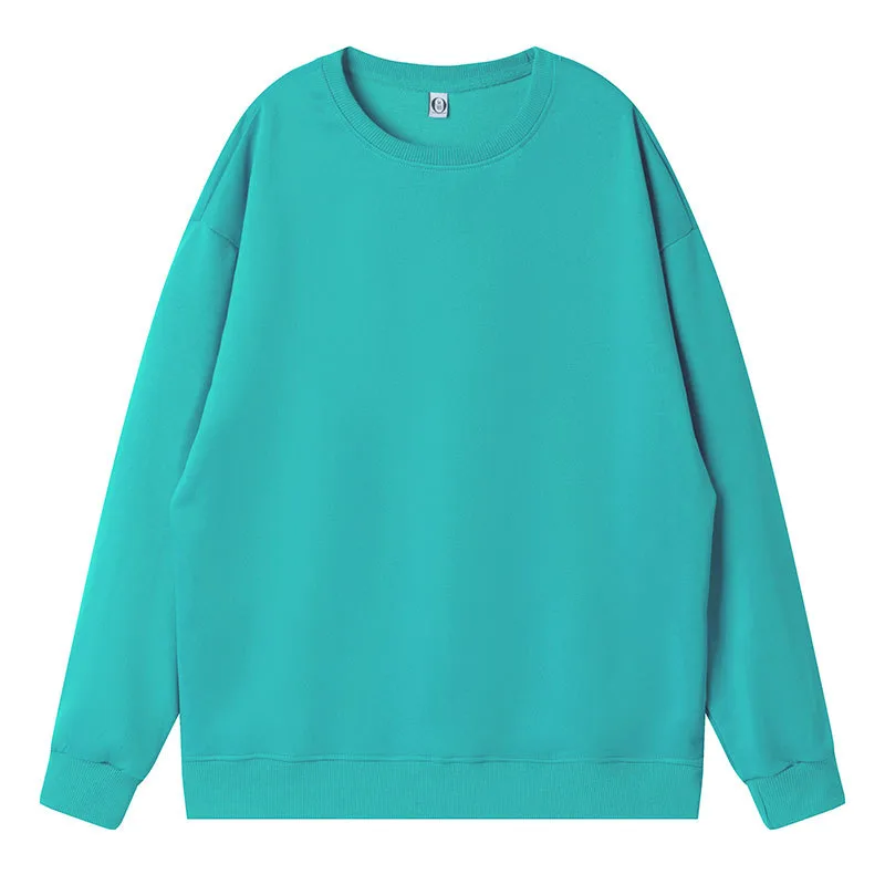Fine Imitation Cotton Dropped Shoulder Loose Round Neck Sweater - Tiffany Blue