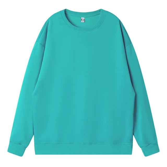 Fine Imitation Cotton Dropped Shoulder Loose Round Neck Sweater Tiffany Blue - Shop at LoveMi
