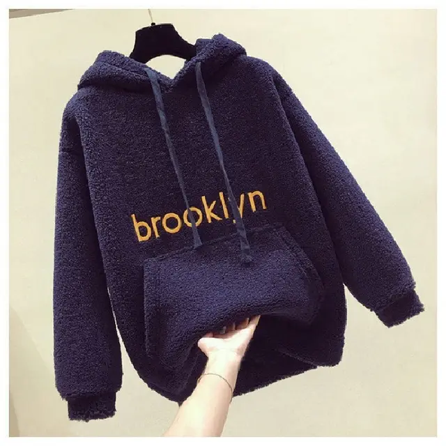 Student Loose Plus Fleece Hooded Sweater Navy - Shop at LoveMi