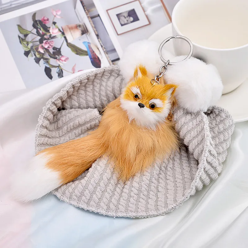 Korea Plush Little Fox Keychain Car Pendant Creative Gift Light Coffee - Shop at LoveMi