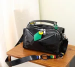 Shiny Genuine Leather Single-shoulder Messenger Bag - Black