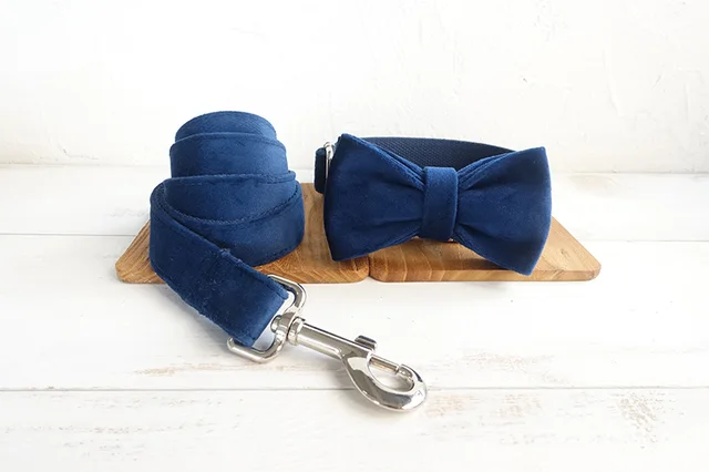 Bowknot Pet Collar Large, Medium And Small Pet Traction Collar Dog Leash Navy Blue2 - Shop at LoveMi