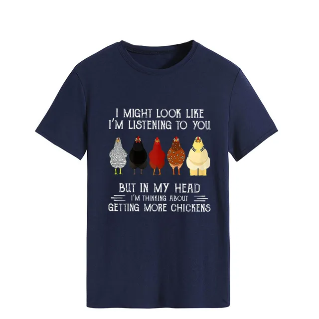 Simple Round Neck Pullover Blouse Print T shirt Navy Blue - Shop at LoveMi
