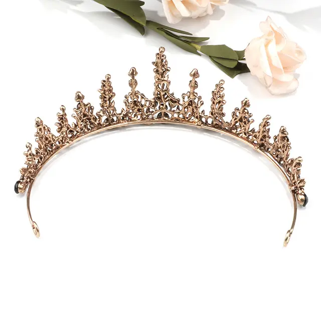 New Crown Black Diamond Golden Crown Wedding Dress Black Cylindrical Crown - Shop at LoveMi