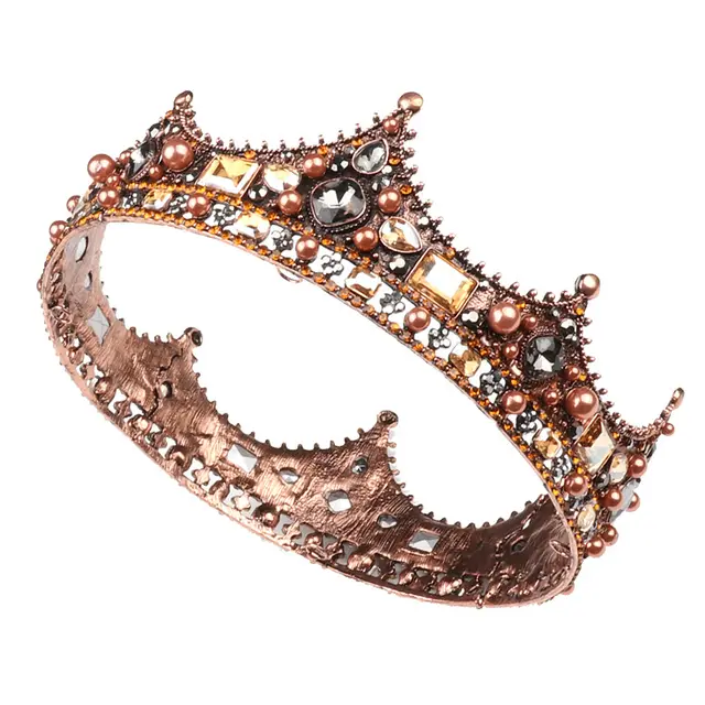 Retro Atmosphere Round Pharaoh Crown Baroque Full Of Diamonds Bronze - Shop at LoveMi