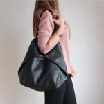 New Large Women Soft Leather Large Capacity One-shoulder Portable Tote Bag - Black