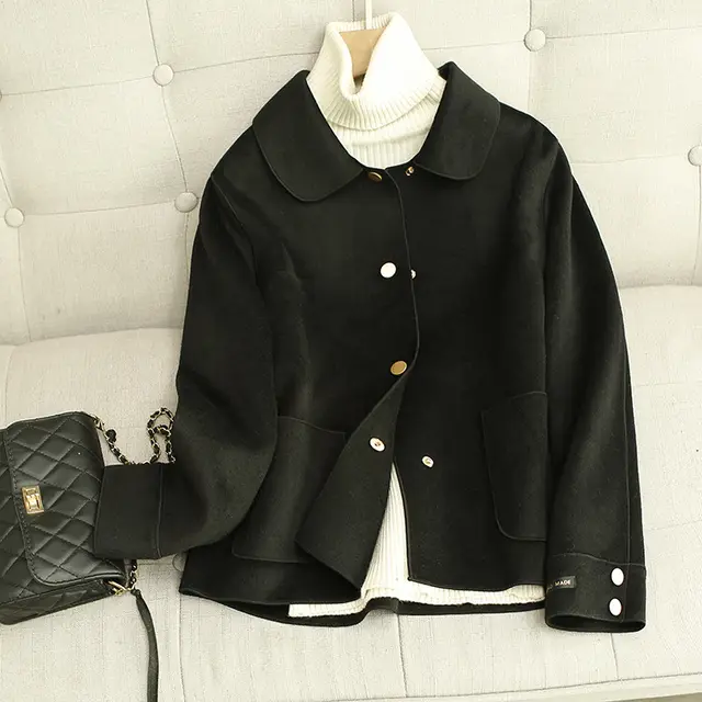 Double Sided Woolen Coat Women Short Short Black - Shop at LoveMi