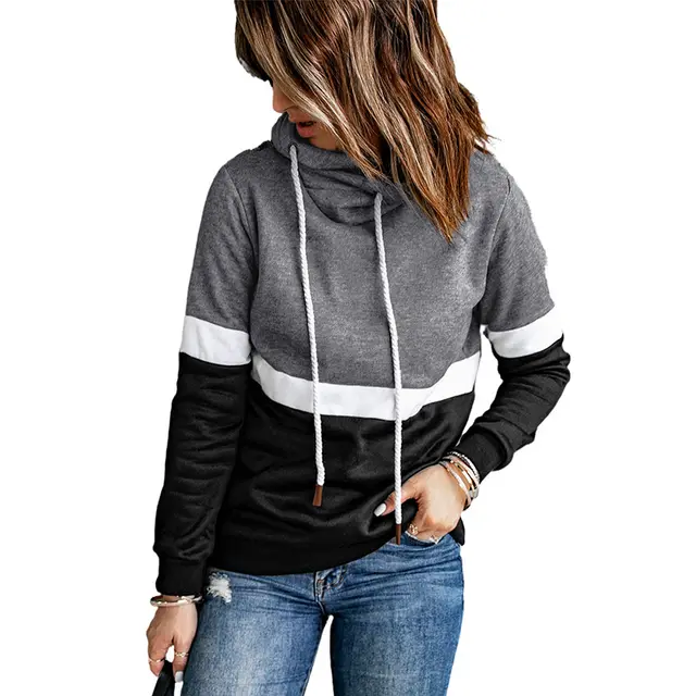 Sweater Women Autumn And Winter Solid Color Stitching Black - Shop at LoveMi