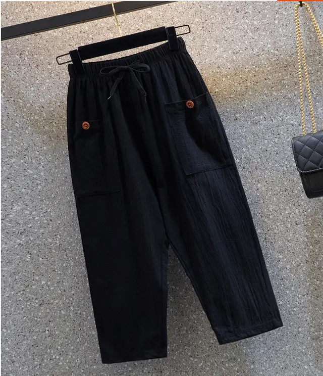 Plus Fat Plus Size Women Casual Cropped Trousers Black - Shop at LoveMi