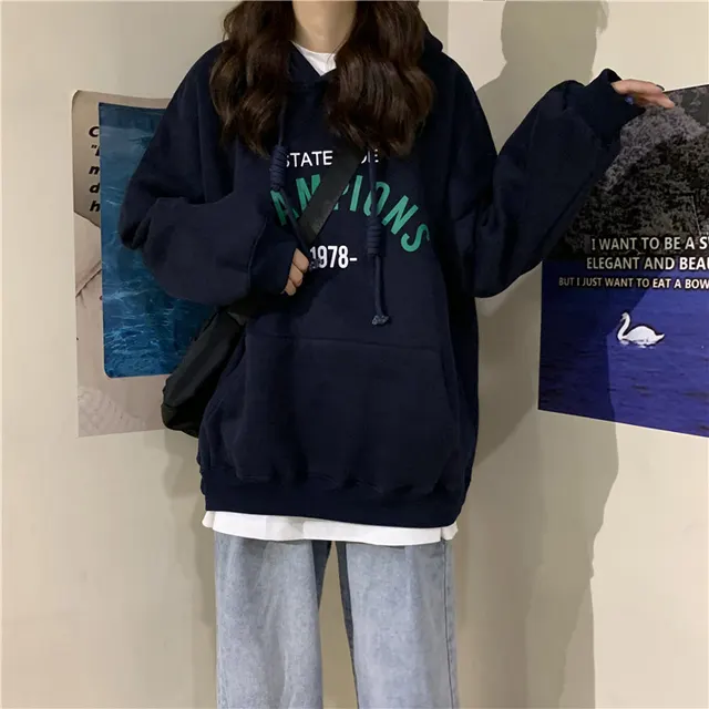 Hooded Sweater Loose Korean Version Of The New Ladies Student Blouse Women Black - Shop at LoveMi