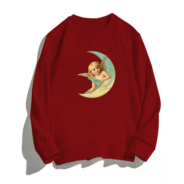 New Trendy Brand Cartoon Moon Printing Loose Casual Ladies Sweater Red - Shop at LoveMi