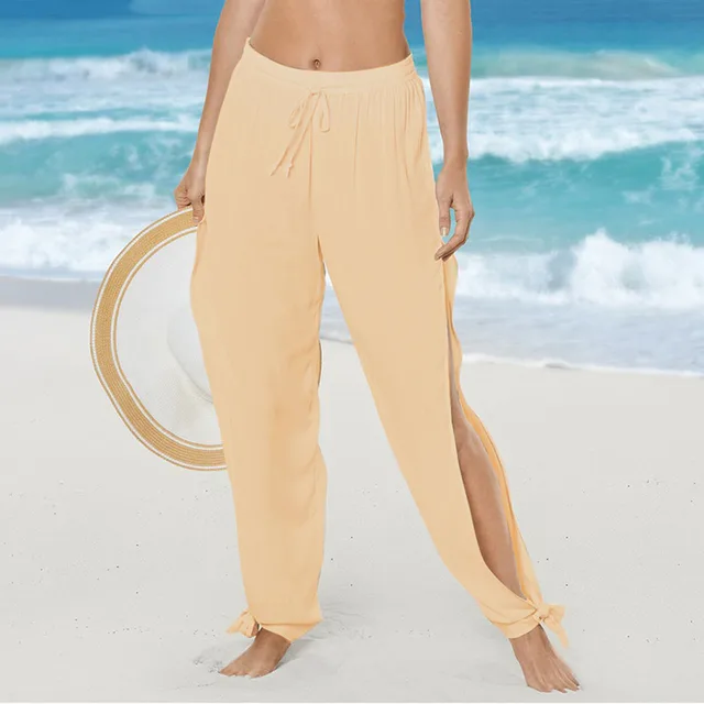 Women With Loose fitting Low waisted Wide legged Pants Yellow - Shop at LoveMi