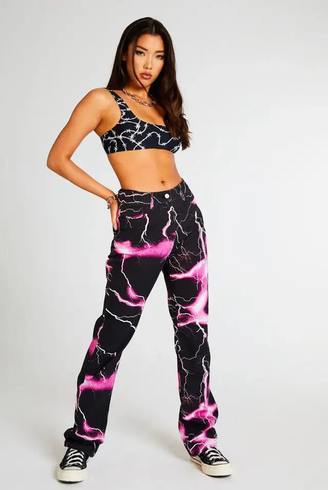 Street Style Versatile Printed Casual Jeans Purple - Shop at LoveMi