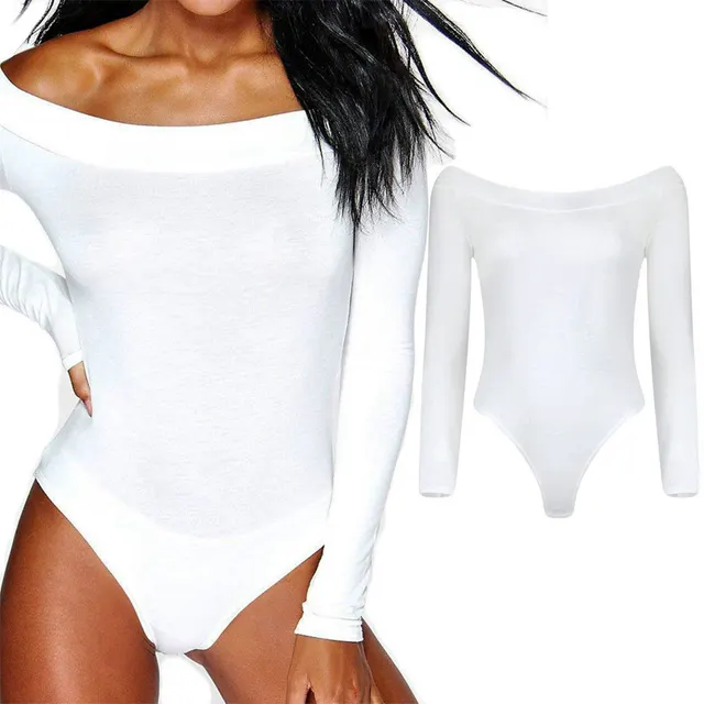Loose Solid Women Off Shoulder Bodysuit Top Stretch Autumn White - Shop at LoveMi