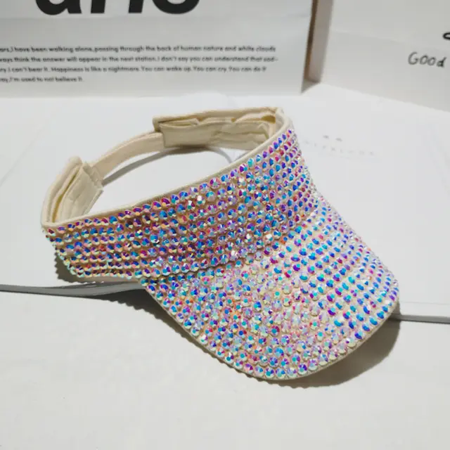 Rhinestone Breathable Big Brim Hollow Top Ladies Outdoor Riding Sun Hat Beige - Shop at LoveMi
