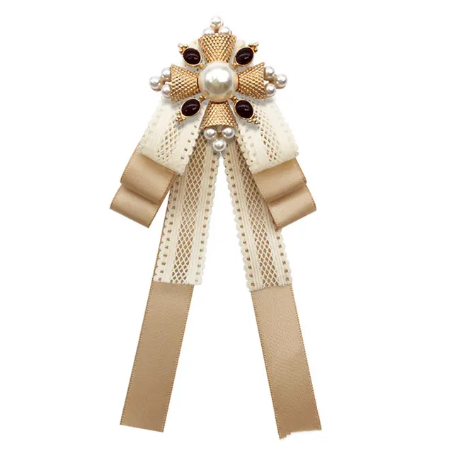 Baroque Palace Vintage Fabric Lace Bow Accessory Pin Champagne - Shop at LoveMi