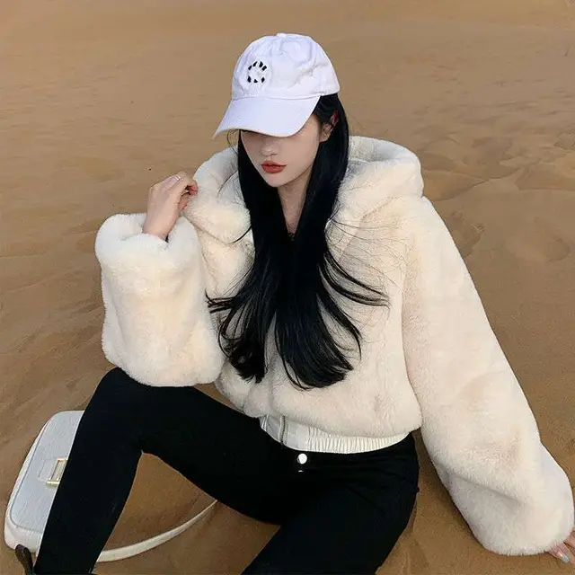 Women's Plush Plus Fleece Hooded Sweater White - Shop at LoveMi