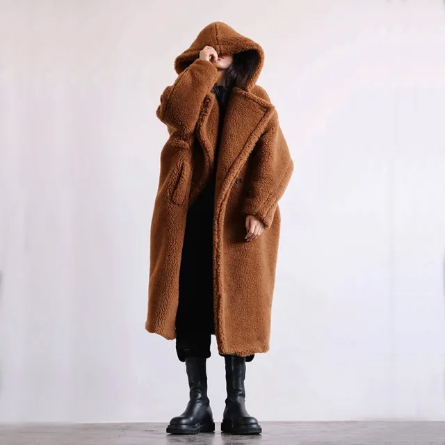 Autumn And Winter Casual Faux Fur Coat Women's Coat Mid length Coat Brown - Shop at LoveMi