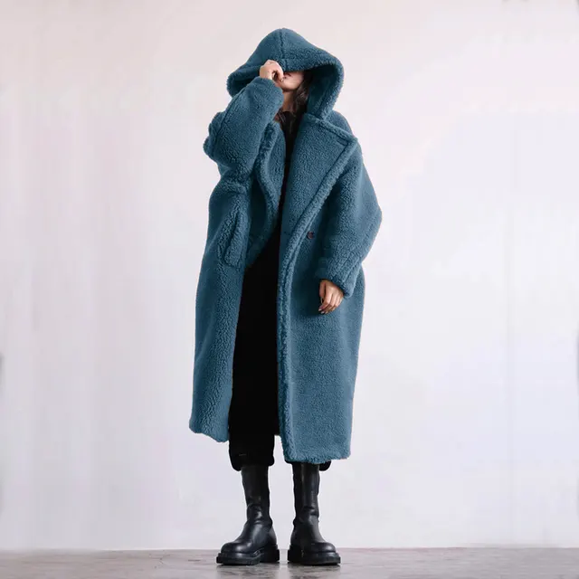 Autumn And Winter Casual Faux Fur Coat Women's Coat Mid length Coat Haze Blue - Shop at LoveMi