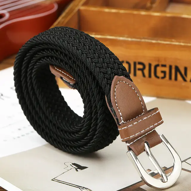 Canvas Belt Belt Elastic Woven Fashion Casual All match Solid Color Elastic Belt Black - Shop at LoveMi