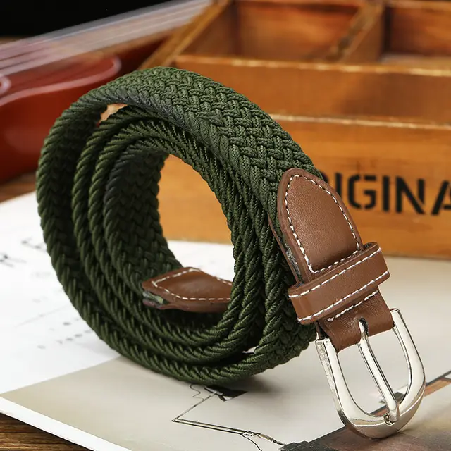 Canvas Belt Belt Elastic Woven Fashion Casual All match Solid Color Elastic Belt Green - Shop at LoveMi